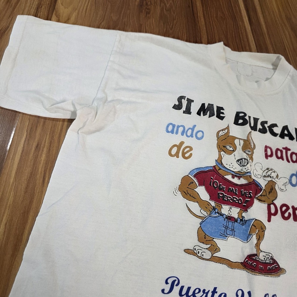 Thrashed Vintage Puerto Vallarta Pata De Perro Shirt Mens XL White Mexico Tee